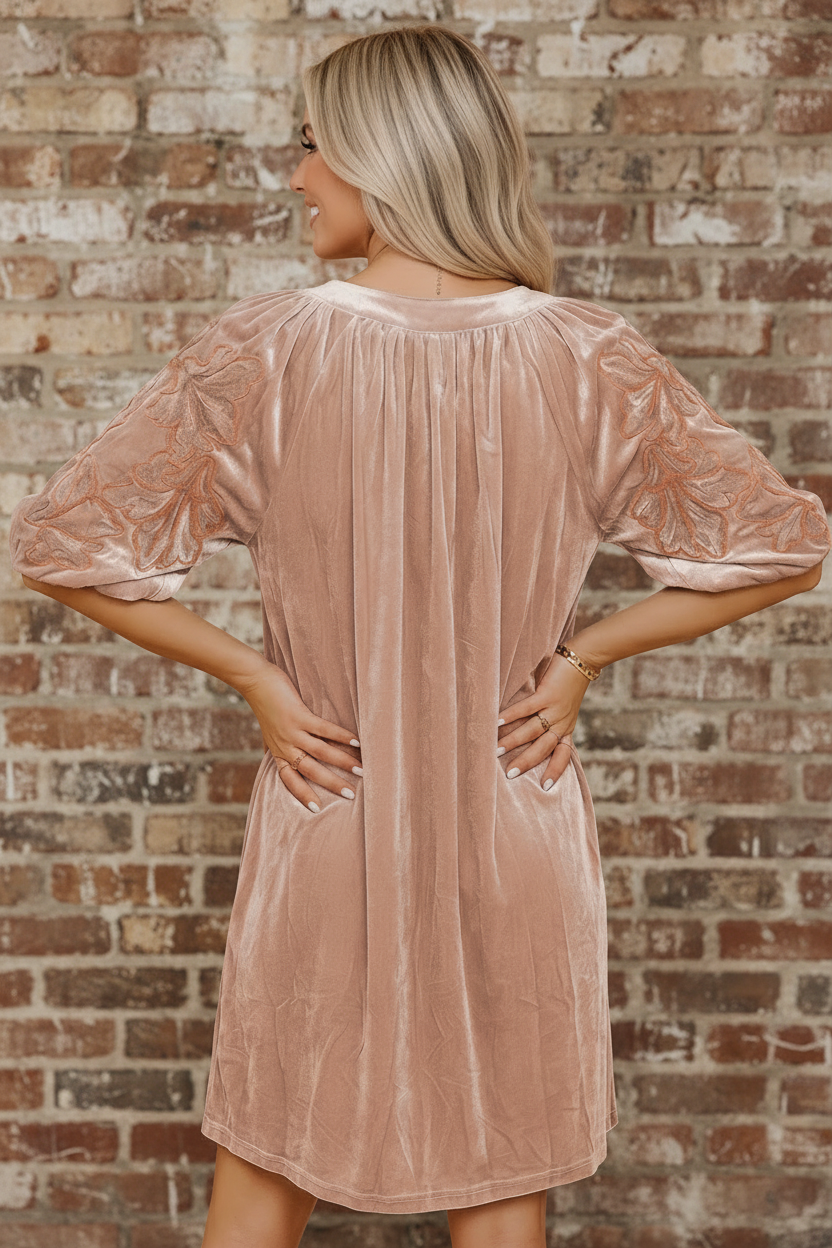 Georgia peach velvet mini dress ￼