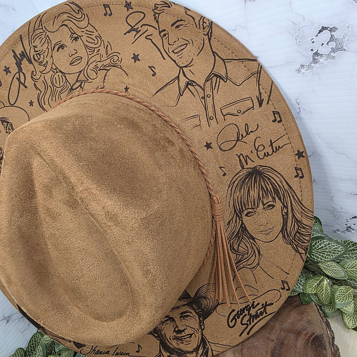 Country Music Lover Hat, Laser Engraved Wide Brim Hat