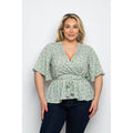 DITSY FLORAL PRINT SURPLICE TIE WAIST PEPLUM BLOUS
