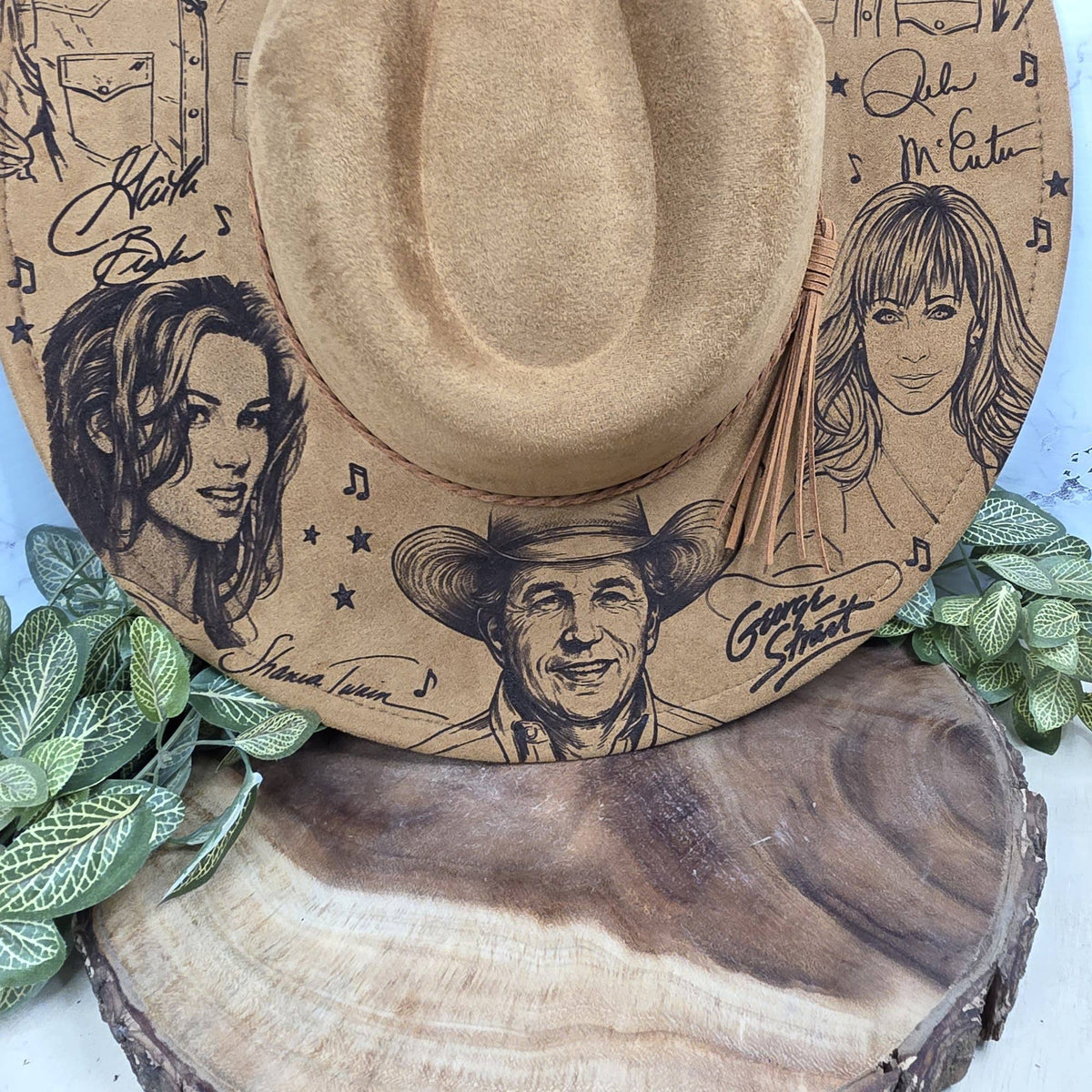 Country Music Lover Hat, Laser Engraved Wide Brim Hat