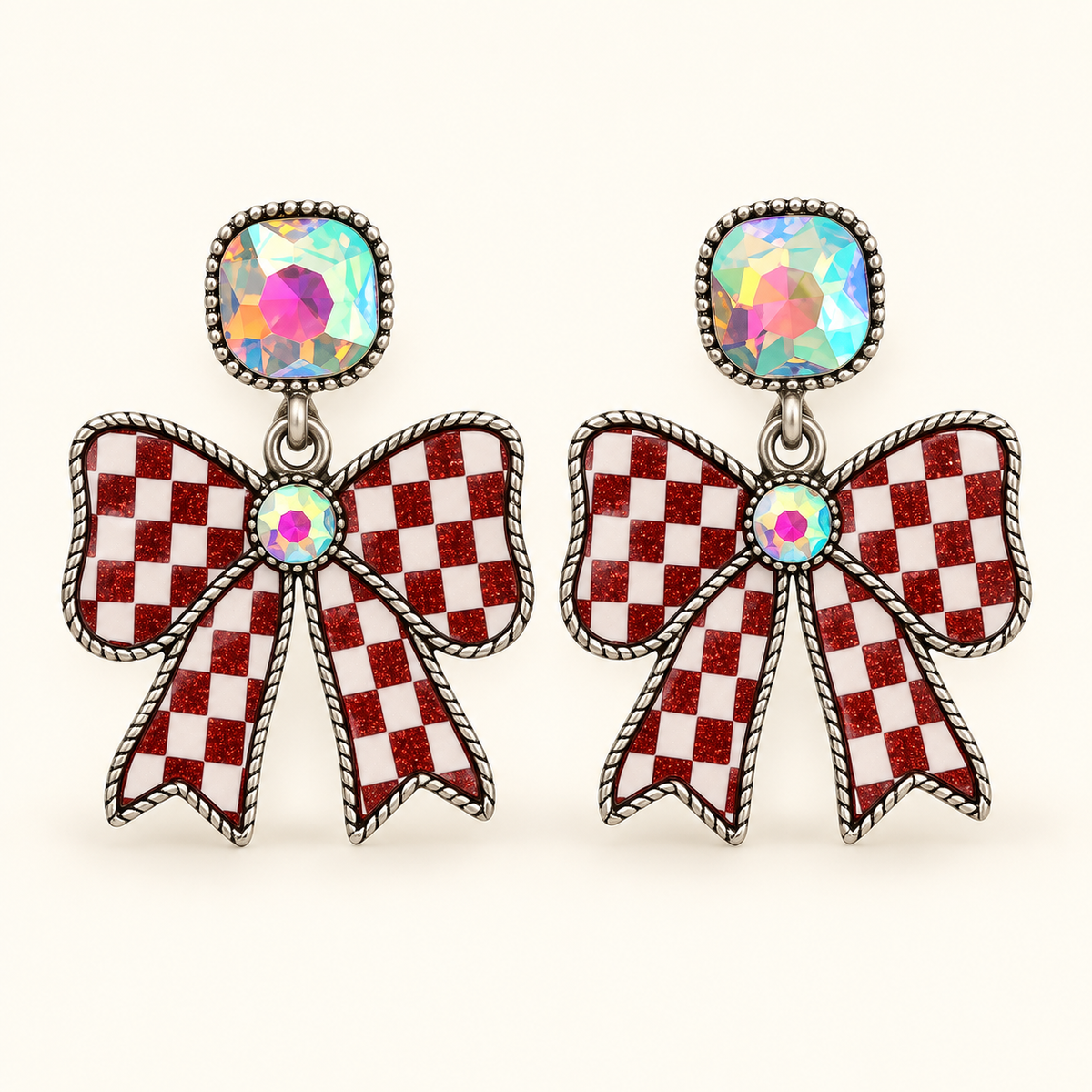 Rodeo Sweetheart Checkered Bow Earrings