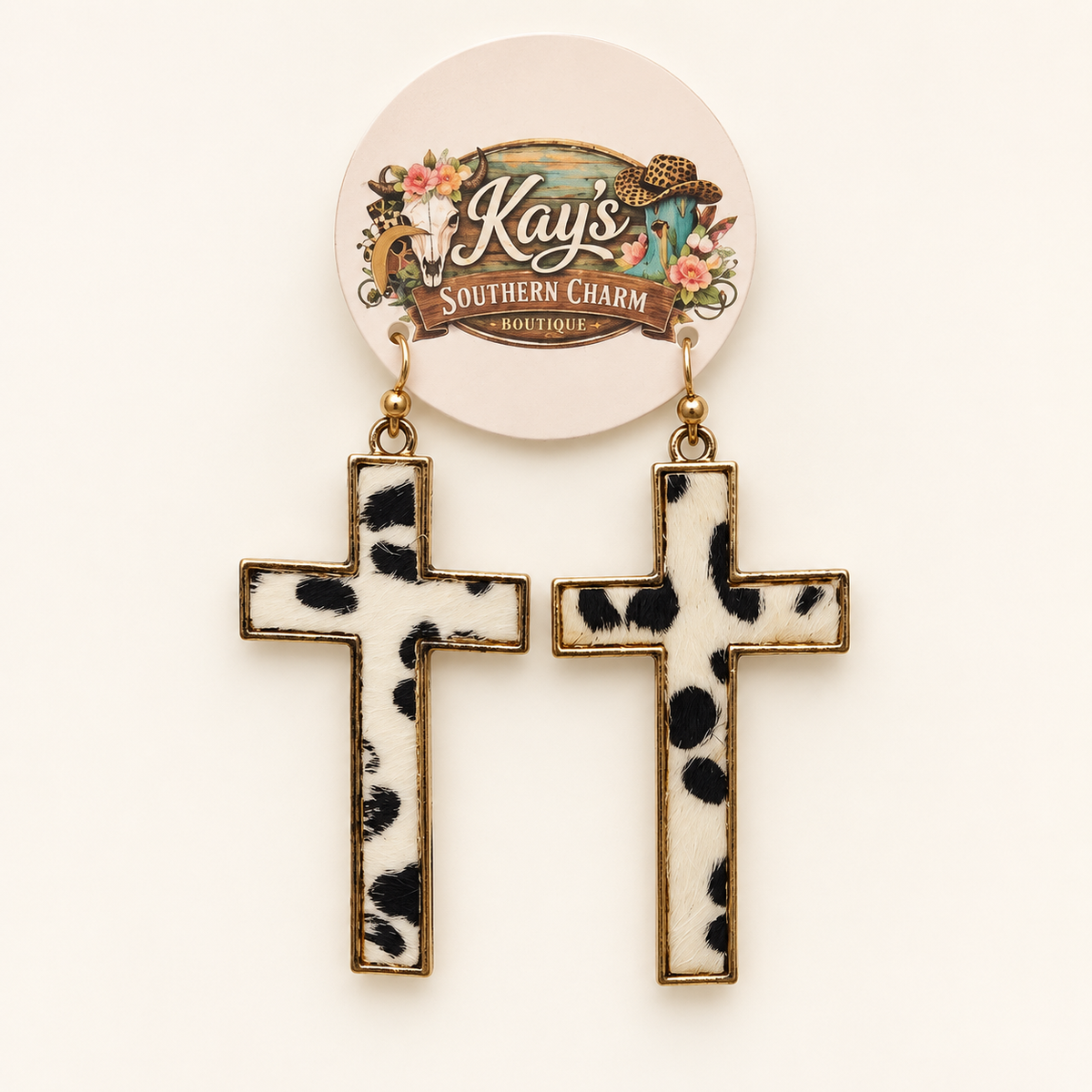Country Faith Cow Print Cross