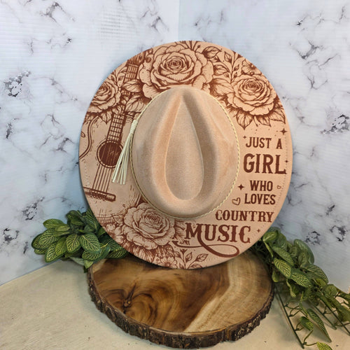 Country Music Lover, Engraved Western Wide Brim Hat