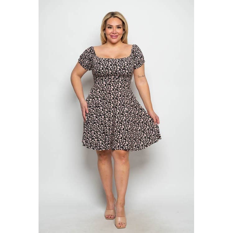 PLUS SIZE FLORAL FLARE TIE BACK DRESS
