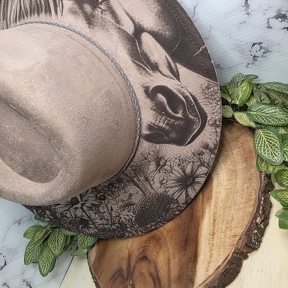 Horse & Butterfly Engraved Western Wide Brim, Statement Hat